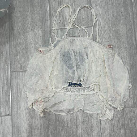 Forever 21 Contemporary Juniors XS Boho Blue & White Embroidery Tank Blouse - Picture 3 of 4